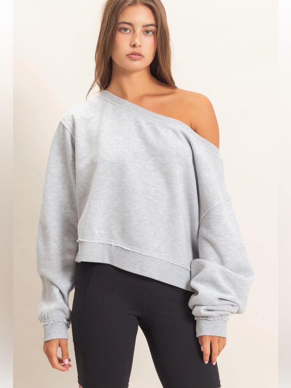 Double Zero Raw Edge Acid Wash Off Shoulder Oversized Sweatshirt